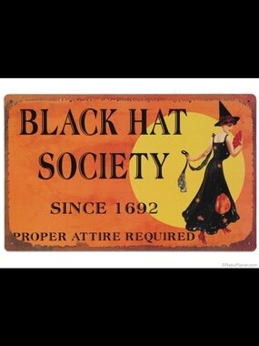RARE Black Hat Society sign. Elegant vintage inspired Halloween decor